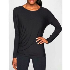 Athleta Threadlight Black Tee Small Stretchy Asymmetrical Long Sleeve Small
